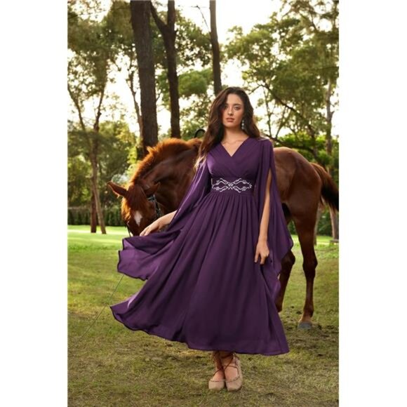 Women's Renaissance Costume Wrap V Neck Medieval Dress Purple - Picture 6 of 7